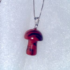 COPY - Psychedelic Boho Hippie natural Red Jasper Mushroom Sterling Silver Neck…